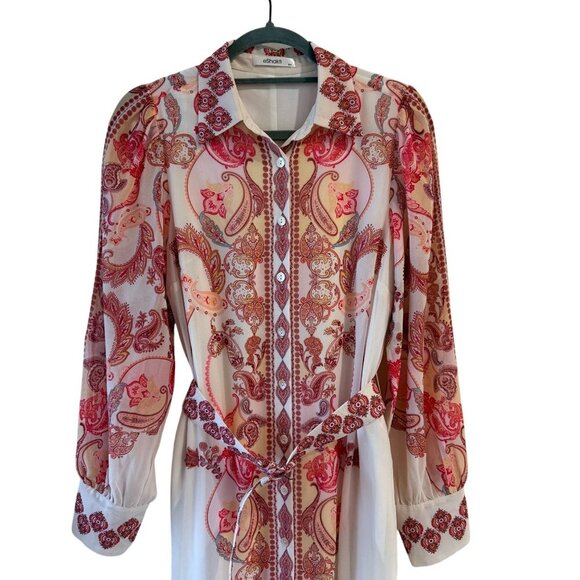 eShakti Size S Floral Paisley Georgette Belted Shirtdress Midi Modest Belted - Picture 7 of 11
